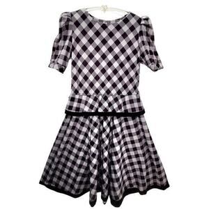 Tabby Knit Gingham Peplum‎ Puffy Short Sleeve Vintage Maxi Fit n Flare Dress